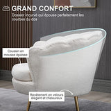 HOMCOM Fauteuil Coquillage Fauteuil Design dim. 79L x 77l x 77H cm Pieds dorés effilés Molleton Polaire Blanc