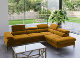 Deco In Paris Canapé d'angle Convertible avec Coffre de Rangement en Velours Jaune Moutarde Swan - Angle Droit 280x106x94x214cm
