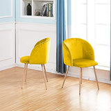 JIASEN - Fauteuil de salle à manger en velours 2 pièces avec pieds en métal tapissés pour chambre à coucher, salle de séjour, chaise de baignoire temporaire de cuisine (jaune)