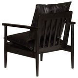 vidaXL Fauteuil Cuir Véritable avec Bois d'Acacia Noir Salle de Séjour Salon