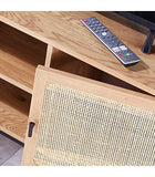 Casâme - Meuble TV 2 Portes Cannage en Rotin avec 2 Niches - Piètement en Métal Noir - Style Moderne et Naturel - pour Salon, Chambre - L120 x P39 x H51cm