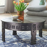 WOHNLING Basse Design 80x36x80 cm Table Basse en manguier en Bois Massif Rond Noir | Table de Salon en Bois Table de Salon Solide | Table de Salon Oriental | Table Basse Table de Salon