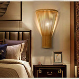 QJUZO E27 Lampe Murale Bambou Osier Rotin Ventilateur Abat-Jour Applique Murale Moderne Classique Luminaire Murale Chambre Décoration pour Intérieur Salon Couloir (Pas D'ampoule)
