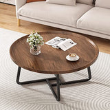 Table basse industrielle ronde – Tables basses pour le salon, table à thé moderne de loisirs, table centrale pour le salon, salle à manger, tables gigognes pour les petits espaces (couleur : noyer,