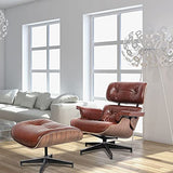 Xin Hai Yuan Chaise Pivotante Mid Century Lounge Chair avec Pouf, Fauteuil Inclinable en Cuir Véritable avec 8 Couches en Bois Massif Et Base en Aluminium Robuste pour Salon, Bureau, Salon