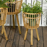 Outsunny Lot de 3 supports cache-pots à plantes lot de 3 étagères à fleurs support pots de fleurs sur pied trépied en bois et résine tressée rotin - bois naturel