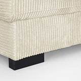 HOMIFAB Canapé d'angle Droit Convertible 5 Places en Velours côtelé Beige avec Coffre de Rangement - Collection Robin