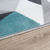 The Rug House Tapis de Salon Traditionnel Milan Motif Moderne Géométrique kaléidoscope Gris Argenté Crème Bleu Canard