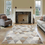 mynes Home Tapis moderne à poils courts en beige, gris, marron avec motif géométrique triangulaire, convient également comme tapis de salon et chambre d'enfant (120 x 170 cm)
