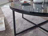 FineBuy Table Basse de Salon Effet Marbré 80x36x80 cm MDF et Metal | Grande Table de Canapé Ronde Noir | Design Table d'appoint Moderne