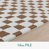 Surya Pula Tapis Géométrique Scandinave à Damier - Grand Tapis Salon, Salle à Manger, Chambre, Cuisine - Tapis Design Boheme Chic Damier, Berbere Moderne, Tapis Poil Court 160x213cm - Ivoire et Marron