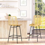 HOMCOM Lot de 2 tabourets de Bar Chaise de Bar Design bohème Hauteur 66 cm avec Repose-Pieds métal - Naturel