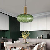 HJXDtech - Suspension Luminaire Industrielle Vintage en Verre Nervuré,Plafonnier avec fini en laiton poli Lustre,Suspension Lampe de Salle à Manger Cuisine Salon Chambre (Vert, 30CM)
