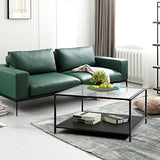 MEUBLE COSY Tables Basses avec étagère Carré Bout de Canapé Industriel en Verre Trempé et Cadre en Métal, Noir, 80x80x42cm