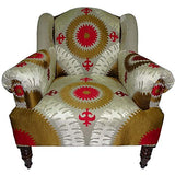 Nomadde Ethnique - Fauteuil Velours clouté Rouge ARI - Finition : Voir Photo Bois Massif de Manguier & Textile brodé