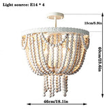 EBayin Luminaire de ferme rétro bohème, lustre en perles de bois, blanc vintage, 4 lumières, suspension perlée suspendue, pour salon de couloir intérieur Full moon