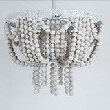 EBayin Luminaire de ferme rétro bohème, lustre en perles de bois, blanc vintage, 4 lumières, suspension perlée suspendue, pour salon de couloir intérieur Full moon