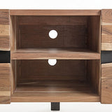 Kave Home - Meuble TV Uxia 160 x 65 cm avec 2 Portes en Bois Massif d'acacia et Pieds en Acier Noir
