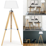 IDMarket - Lampadaire trepied Bois Clair réglable Blanc