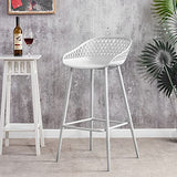 IDIMEX Lot de 2 tabourets de Bar IREK Chaise Haute pour Cuisine ou comptoir au Design Retro avec accoudoirs, en Plastique et métal Blancs, Hauteur d'assise 75 cm