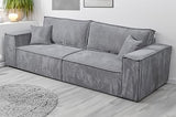 Tendencio Canapé Convertible 3 Places Vella en Velours côtelé - 255 cm - Mode lit et Coffre de Rangement (Gris Clair)