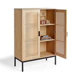 VonHaus Buffet Haut en rotin – 2 Portes, 3 tiroirs avec poignées en métal Noir – Bibliothèque, étagère en Vinyle, Armoire à Boissons, Meuble de Rangement pour Chaussures – Chambre à Coucher, Salon