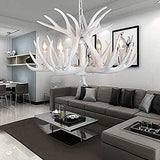 HYQJUNE E27 Pendentif Lampe Vintage Salon Pendante Lumière Bois De Cerf Blanc Résine Lustre Hauteur Réglable Suspension Lampe 6 Têtes Chandelier Restaurant Grenier Bar Café Suspension Plafonnier