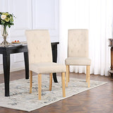 The Home Garden Store Lot de 6 Premium Tissu Lin Chaises de Salle à Manger défilement Haut Dossier Crème