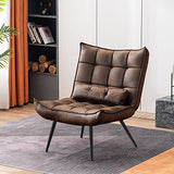 MCombo 4779-1 Fauteuil de détente moderne avec coussin de taille rétro vintage Fauteuil de lecture Fauteuil de salon rembourré sans tabouret, microfibre marron)