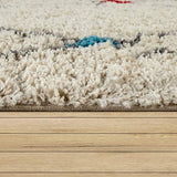 Paco Home Tapis À Poils Longs Shaggy Design Berbère Coloré Touches Moderne Ethnique Losanges en Crème, Dimension:200x290 cm
