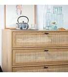 Casâme Commode 3 Tiroirs avec Façade Rotin - Meuble de Rangement pour Chambre ou Salon - Style Industriel - Décor Chêne et Piétement Métal Noir - 80 x 39 x H 79 cm