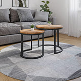 Lumarc Modena, Lot de 2 Tables Basses Gigognes de Salon Faites à la Main en Bois Massif de Hêtre Naturel au Design Industriel Minimaliste Moderne, Ronde, Ø50x43 cm / Ø40x38 cm