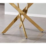 SWEET DECO Table À Manger ALIA Ronde Marbre Structure Acier agentée (Marbre/Dorée/Ronde, 120x120x76 cm)
