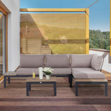Outsunny Ensemble Salon de Jardin d'angle Design Contemporain 5 Places Coussins Marron Table Basse alu. Noir et Imitation Bois