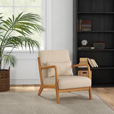 HOMCOM Fauteuil de Salon avec Cadre en Bois Massif Fauteuil Lounge - Assise Profonde - accoudoirs - Aspect Velours Beige
