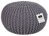 EHC Pouf Rond Double Tricot 100 % Coton Fait à la Main Noir