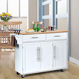 GOPLUS Desserte Îlot de Cuisine Desserte à roulettes Chariot de Cuisine en Bois avec 2 Placards Étagère 2 Niveaux Réglables et 2 Tiroirs, Porte-Serviettes, 122 x 46 x 92,3 CM, Blanc