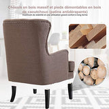 HOMCOM Fauteuil Chesterfield Vintage Grand Confort Dossier Assise capitonné avec Boutons Coussin Inclus Lin Taupe