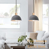 iDEGU Lustre Suspension Rétro Suspension Luminaire Moderne Style Demi-Cercle Plafonnier E27 en Bois Métal Lampe Suspension pour Chambre Salle à Manger Cuisine, Ø 20CM (Gris 1 pack)