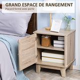 HOMCOM Table de Chevet Table de Nuit en cannage Style bohème avec 1 Placard 48 x 40 x 58 cm - Bois Naturel