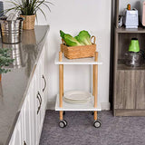 Chariot de service desserte de cuisine à roulettes design scandinave 2 étagères bois de pin MDF blanc