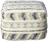 LR Home Pouf en Laine Bleu Marine/Bleu/Ivoire 45,7 x 45,7 x 35,6 cm