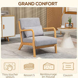 HOMCOM Fauteuil de Salon Design Moderne Chaise de Loisirs avec Coussin et Pieds en Bois de d'hévéa Charge Max. 120 Kg 61 x 71 x 76 cm Gris