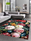 CARPETIA Tapis Salon Design Tapis Moderne Fleurs Bouquet Noir Rouge Größe 160x230 cm