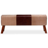 Festnight Banc Cuir Véritable Tabouret de Style Vintage Marron et Beige 120 x 30 x 45 cm