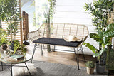 Canapé 2 Places Rotin Naturel Long Island Coussin Noir Pieds Métal