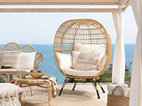 Beliani - Fauteuil Cocon - Veroli - en Rotin PE et Acier, Naturel, Coussins Beiges