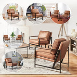 Yaheetech Fauteuil de Salon Confortable Cadre Métal Fauteuil de Chaise pour Salon Chambre Salle de Séjour Bureau Intérieur Marron Clair