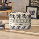 LR Home Pouf en Laine Bleu Marine/Bleu/Ivoire 45,7 x 45,7 x 35,6 cm