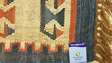 Tapis Kilim Kilim noué à la main rouille, bleu et ivoire 100% laine 120x180cm